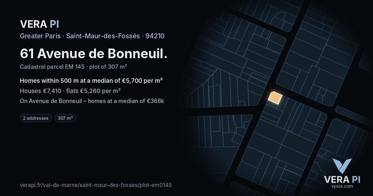 61 Avenue de Bonneuil, Saint-Maur-des-Fossés at night – the plot lit, the parcels around coloured by the prices near them