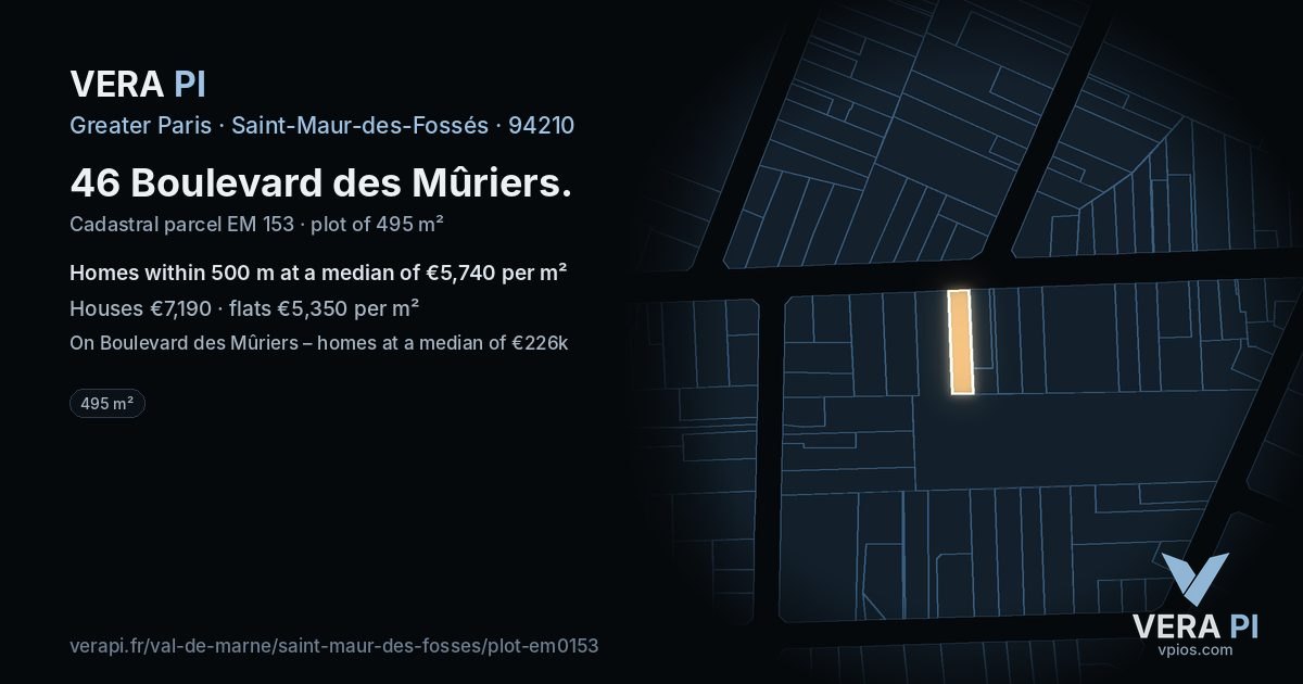 46 Boulevard des Mûriers, Saint-Maur-des-Fossés at night – the plot lit, the parcels around coloured by the prices near them