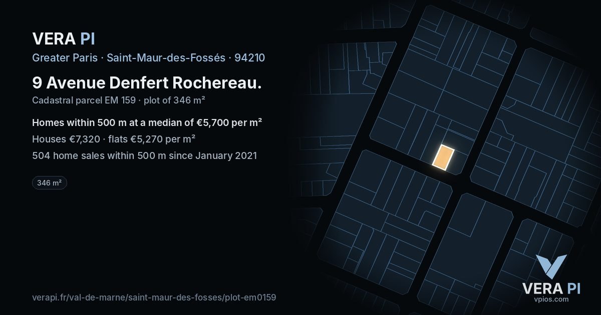 9 Avenue Denfert Rochereau, Saint-Maur-des-Fossés at night – the plot lit, the parcels around coloured by the prices near them