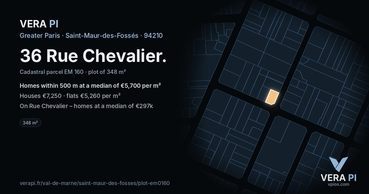 36 Rue Chevalier, Saint-Maur-des-Fossés at night – the plot lit, the parcels around coloured by the prices near them