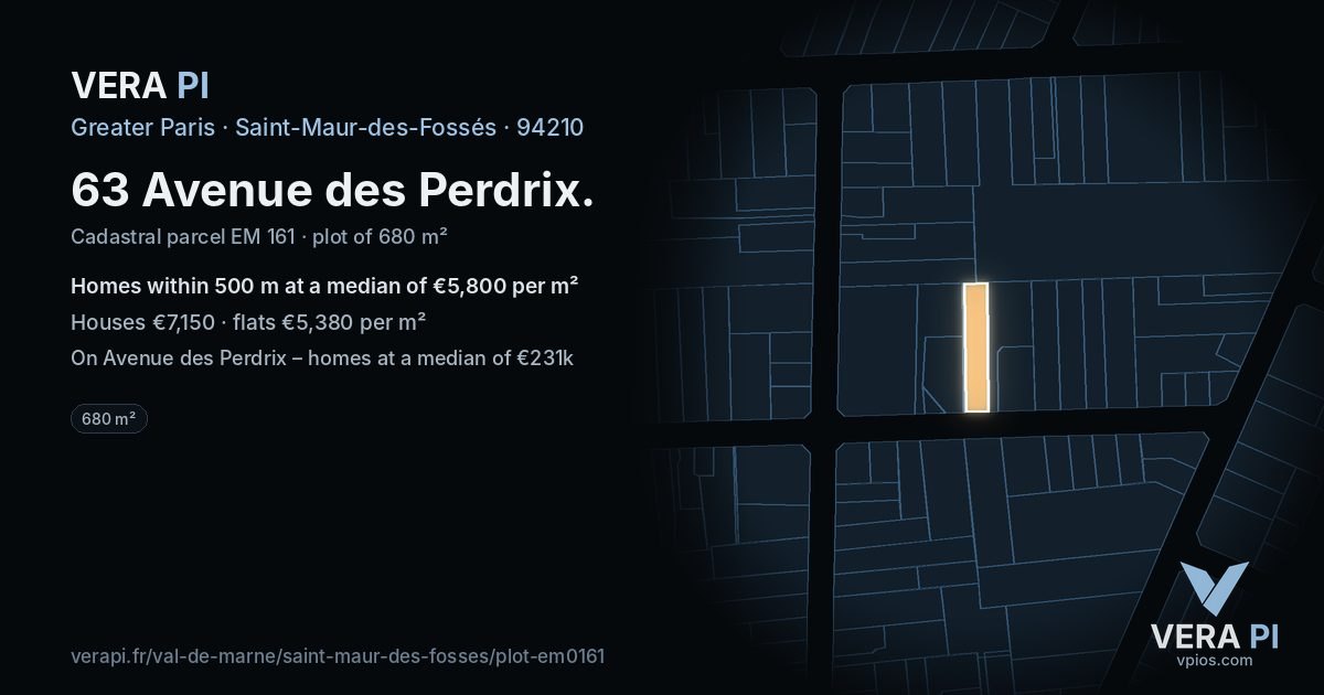 63 Avenue des Perdrix, Saint-Maur-des-Fossés at night – the plot lit, the parcels around coloured by the prices near them