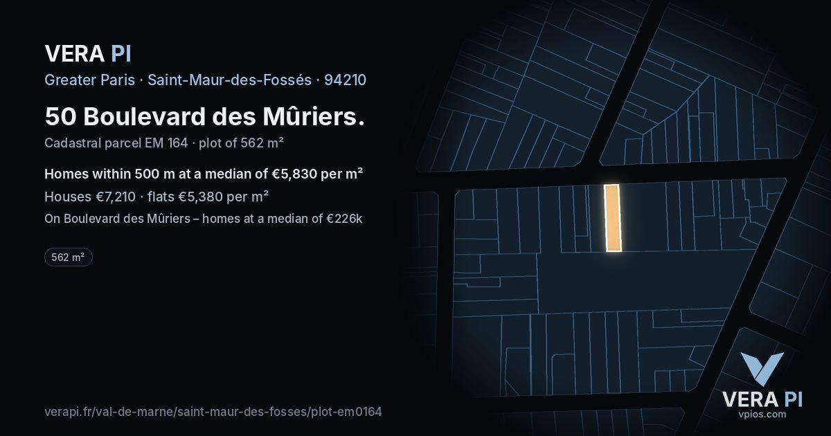 50 Boulevard des Mûriers, Saint-Maur-des-Fossés at night – the plot lit, the parcels around coloured by the prices near them