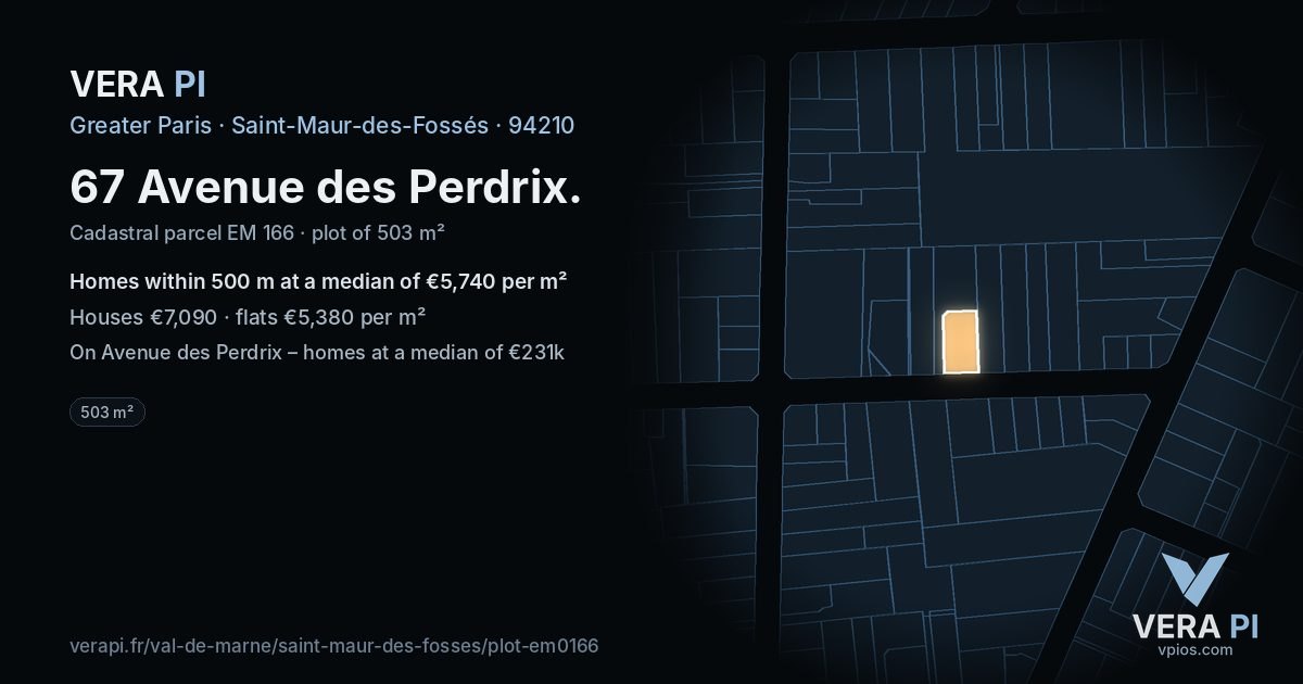 67 Avenue des Perdrix, Saint-Maur-des-Fossés at night – the plot lit, the parcels around coloured by the prices near them