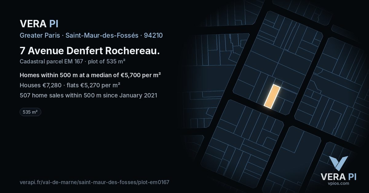 7 Avenue Denfert Rochereau, Saint-Maur-des-Fossés at night – the plot lit, the parcels around coloured by the prices near them