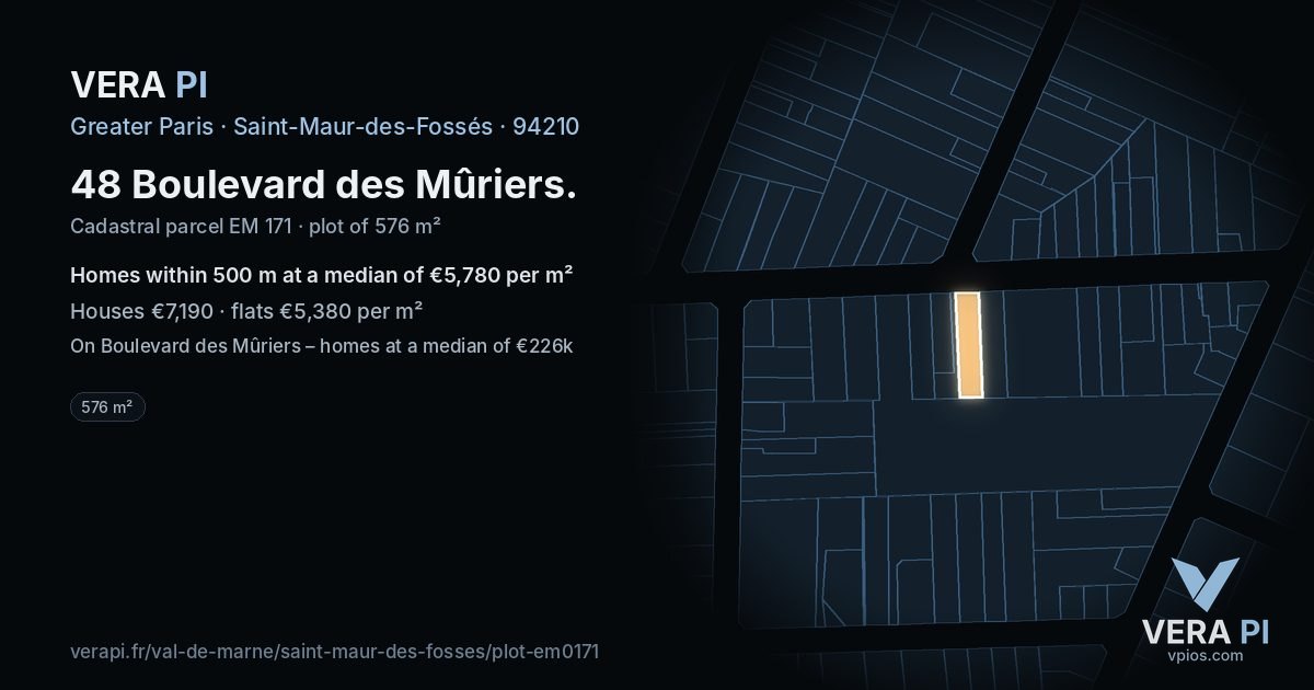 48 Boulevard des Mûriers, Saint-Maur-des-Fossés at night – the plot lit, the parcels around coloured by the prices near them