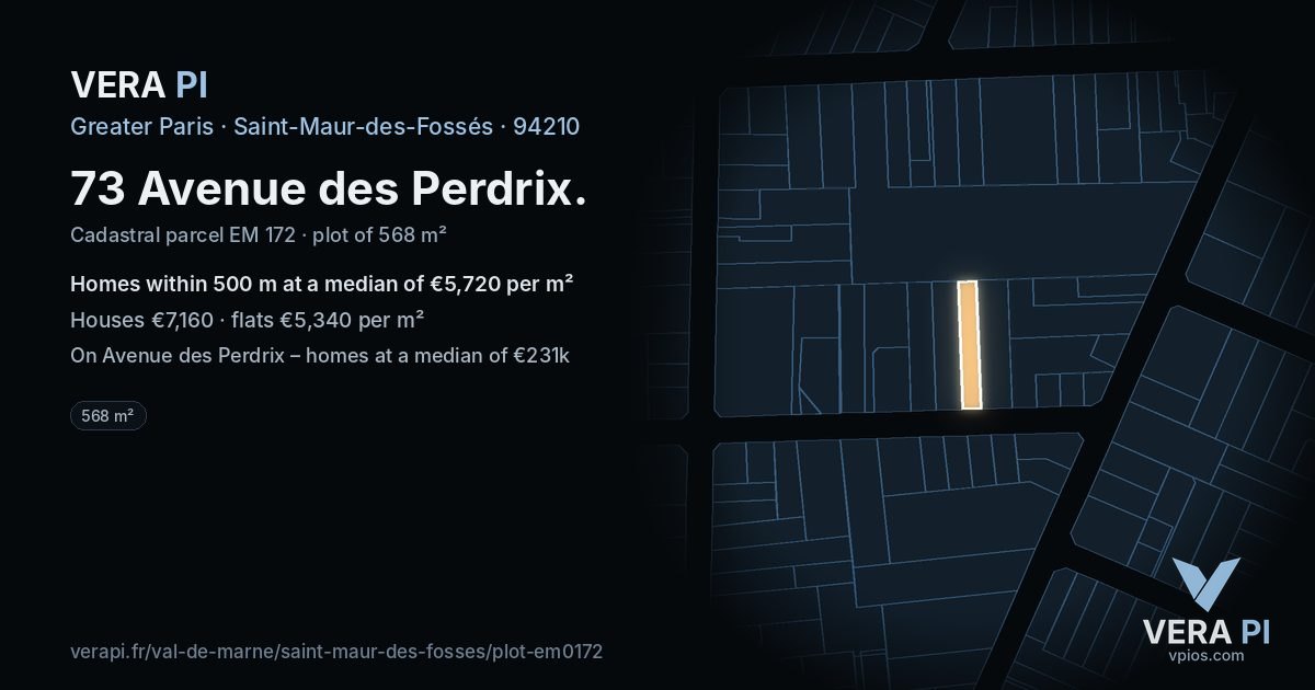 73 Avenue des Perdrix, Saint-Maur-des-Fossés at night – the plot lit, the parcels around coloured by the prices near them