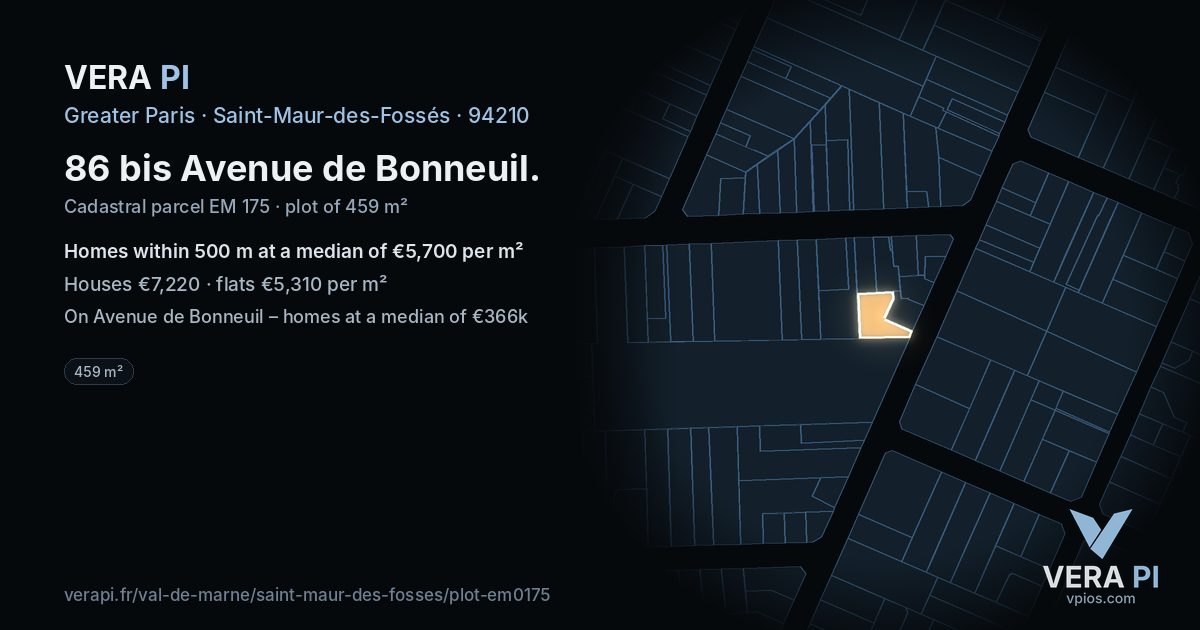 86 bis Avenue de Bonneuil, Saint-Maur-des-Fossés at night – the plot lit, the parcels around coloured by the prices near them