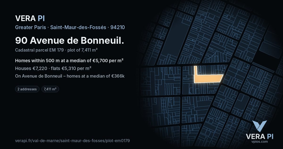 90 Avenue de Bonneuil, Saint-Maur-des-Fossés at night – the plot lit, the parcels around coloured by the prices near them