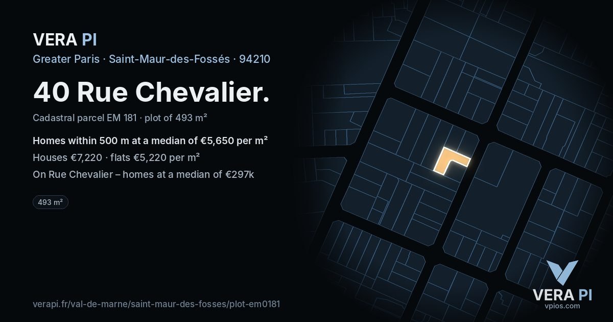 40 Rue Chevalier, Saint-Maur-des-Fossés at night – the plot lit, the parcels around coloured by the prices near them