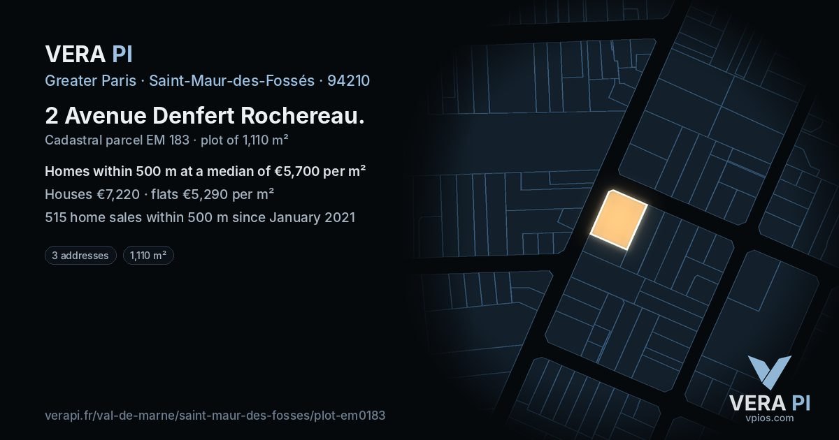 2 Avenue Denfert Rochereau, Saint-Maur-des-Fossés at night – the plot lit, the parcels around coloured by the prices near them