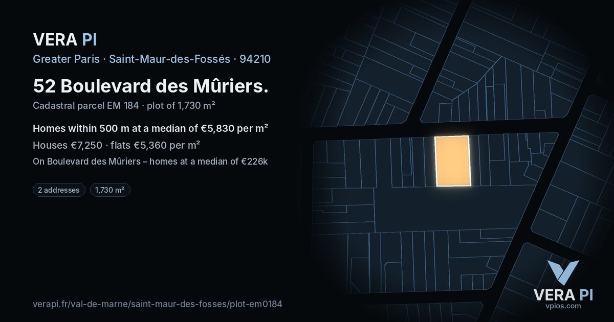 52 Boulevard des Mûriers, Saint-Maur-des-Fossés at night – the plot lit, the parcels around coloured by the prices near them