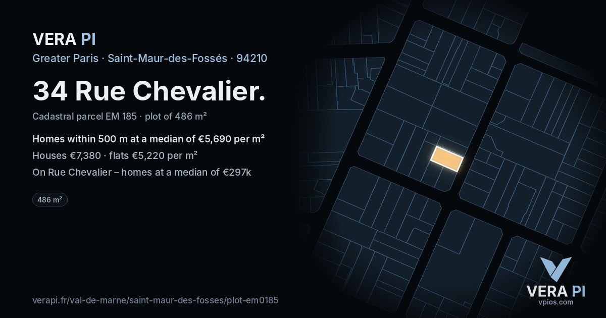 34 Rue Chevalier, Saint-Maur-des-Fossés at night – the plot lit, the parcels around coloured by the prices near them