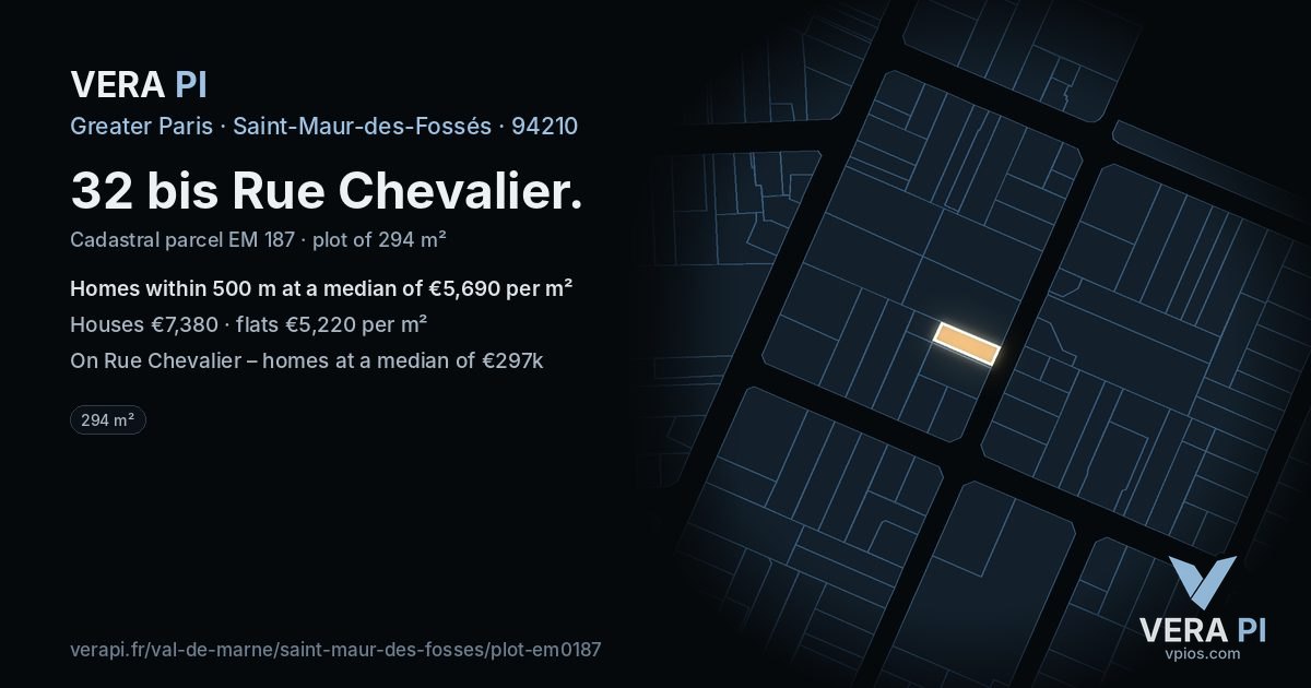 32 bis Rue Chevalier, Saint-Maur-des-Fossés at night – the plot lit, the parcels around coloured by the prices near them
