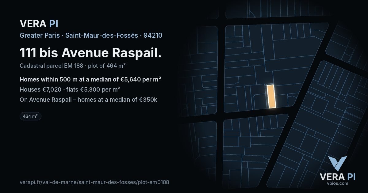 111 bis Avenue Raspail, Saint-Maur-des-Fossés at night – the plot lit, the parcels around coloured by the prices near them