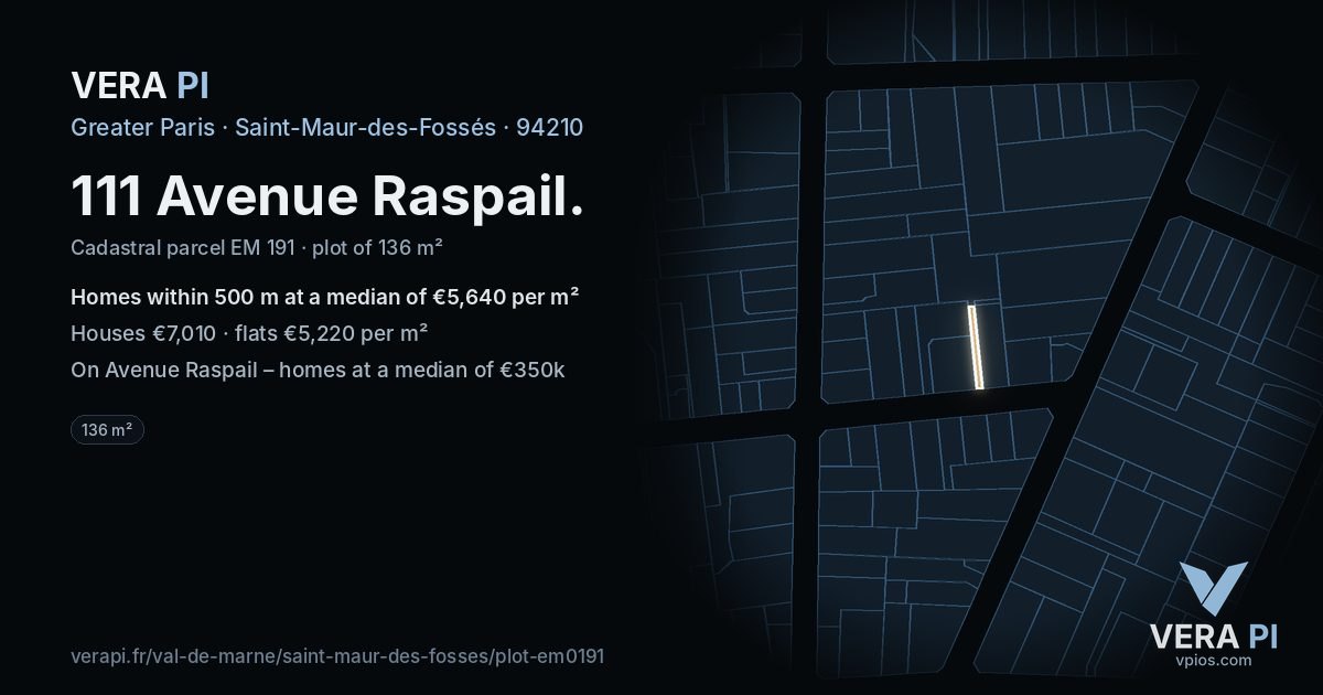 111 Avenue Raspail, Saint-Maur-des-Fossés at night – the plot lit, the parcels around coloured by the prices near them