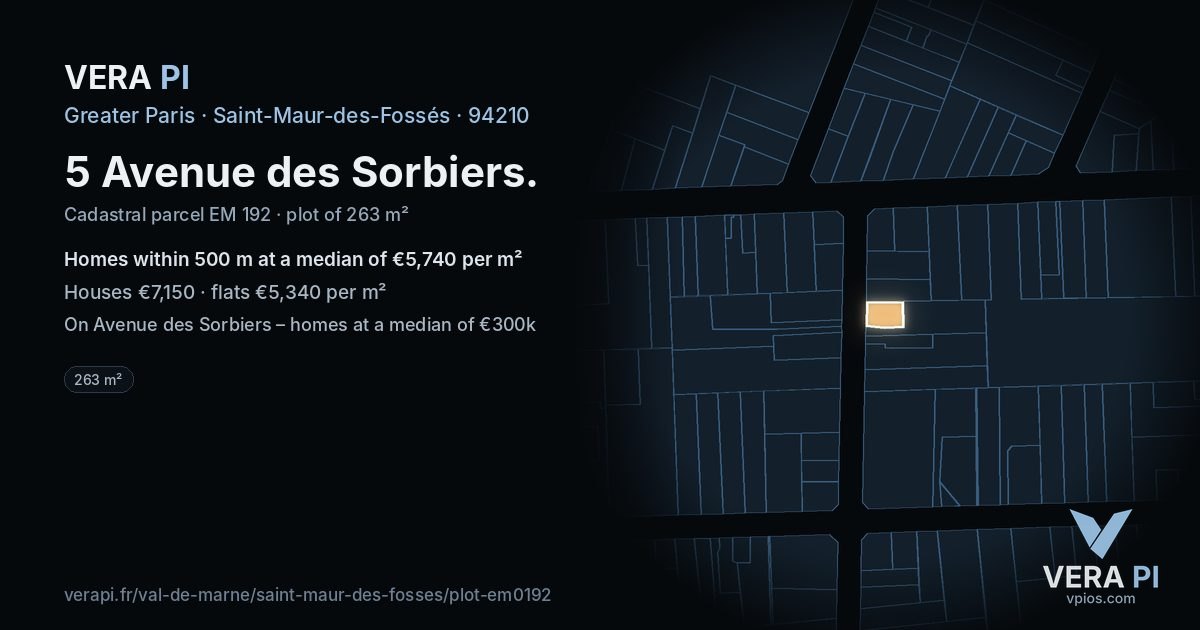 5 Avenue des Sorbiers, Saint-Maur-des-Fossés at night – the plot lit, the parcels around coloured by the prices near them