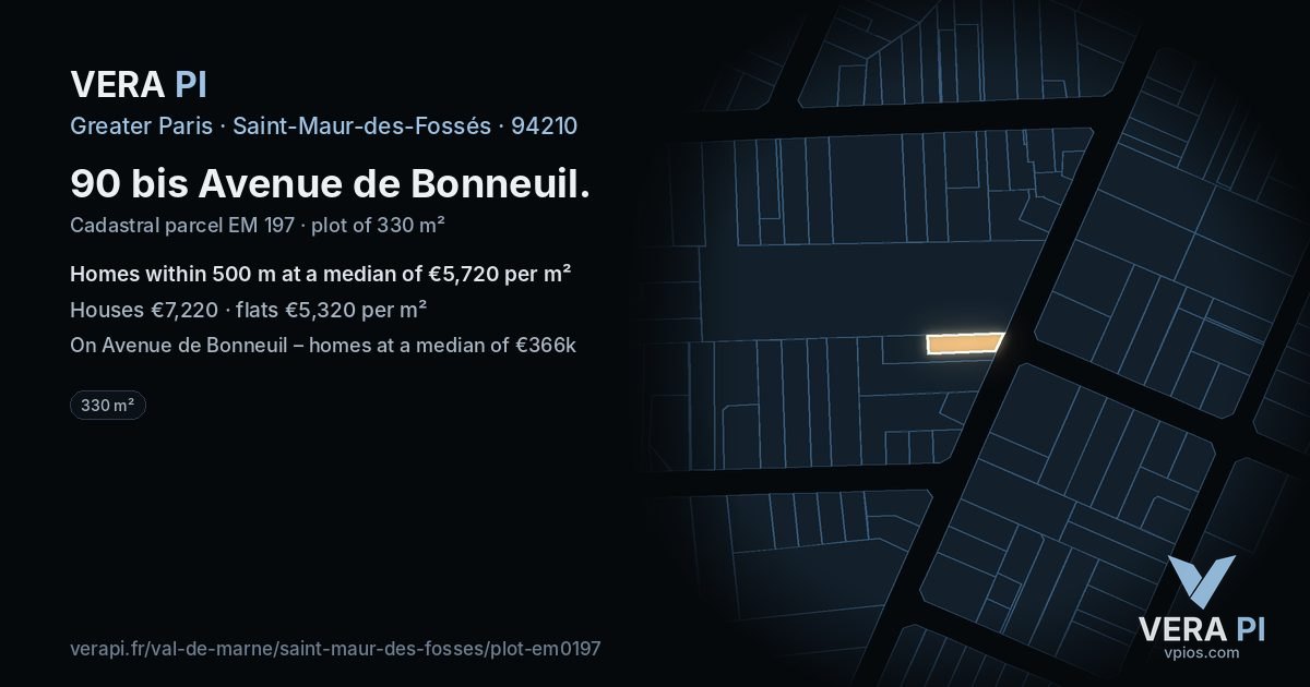 90 bis Avenue de Bonneuil, Saint-Maur-des-Fossés at night – the plot lit, the parcels around coloured by the prices near them