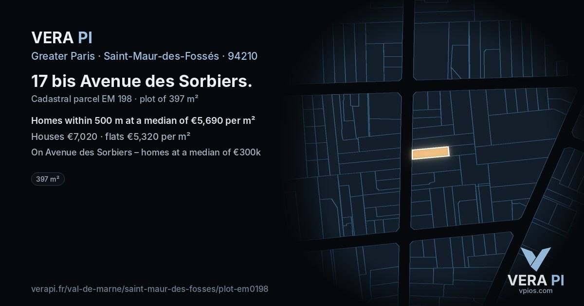 17 bis Avenue des Sorbiers, Saint-Maur-des-Fossés at night – the plot lit, the parcels around coloured by the prices near them