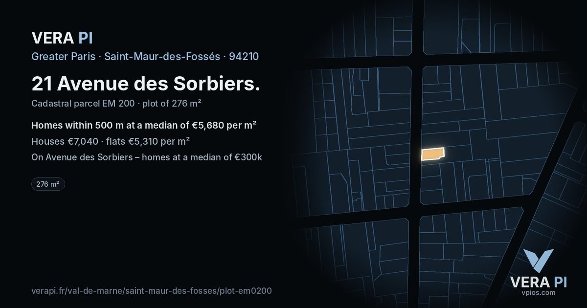 21 Avenue des Sorbiers, Saint-Maur-des-Fossés at night – the plot lit, the parcels around coloured by the prices near them