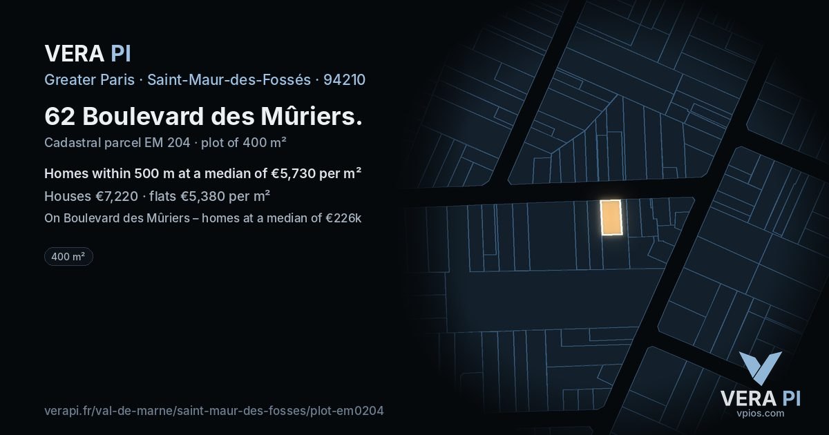 62 Boulevard des Mûriers, Saint-Maur-des-Fossés at night – the plot lit, the parcels around coloured by the prices near them