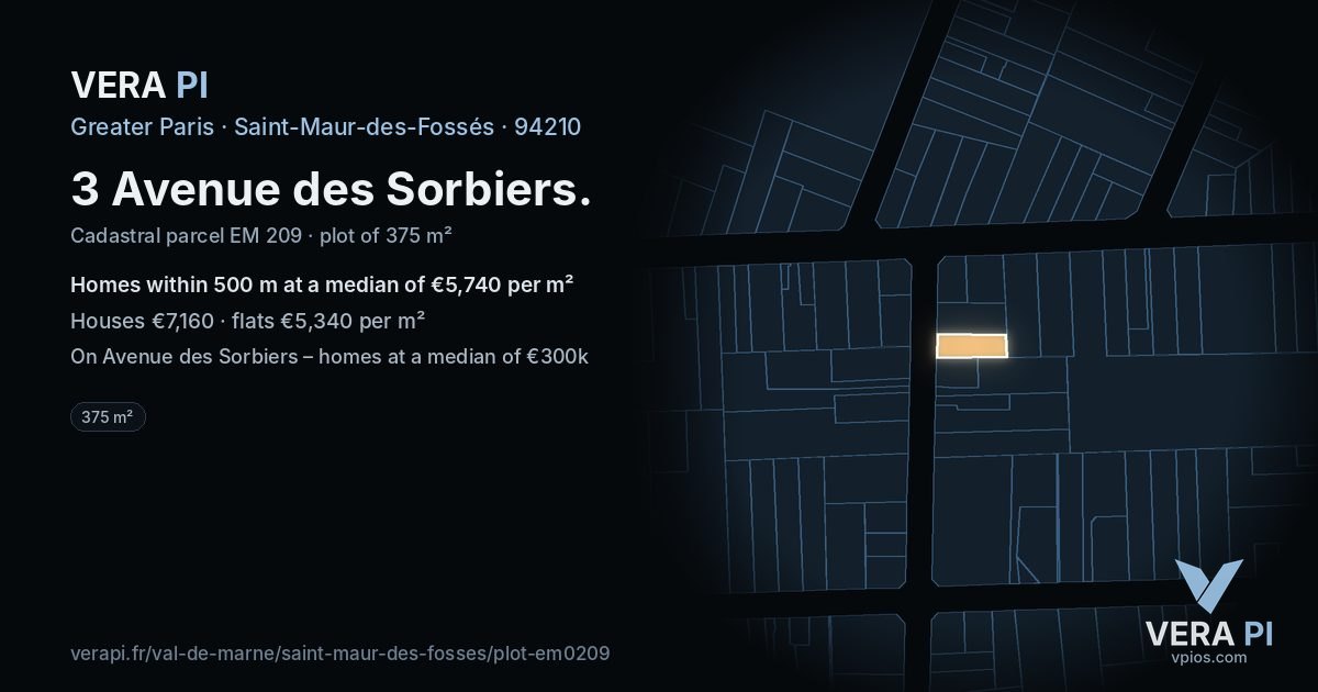 3 Avenue des Sorbiers, Saint-Maur-des-Fossés at night – the plot lit, the parcels around coloured by the prices near them
