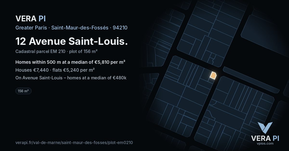 12 Avenue Saint-Louis, Saint-Maur-des-Fossés at night – the plot lit, the parcels around coloured by the prices near them