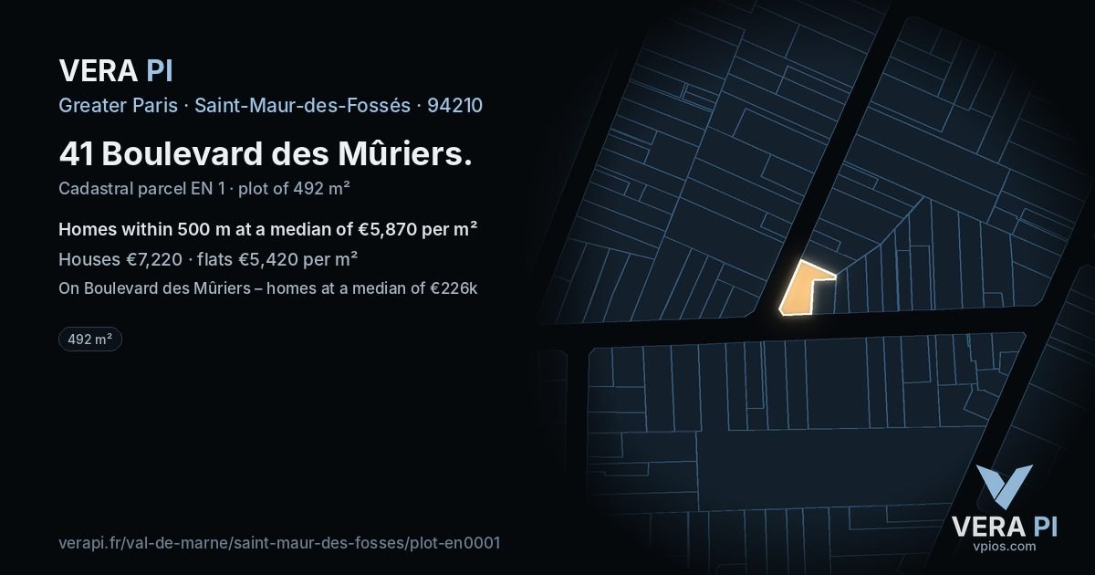41 Boulevard des Mûriers, Saint-Maur-des-Fossés at night – the plot lit, the parcels around coloured by the prices near them