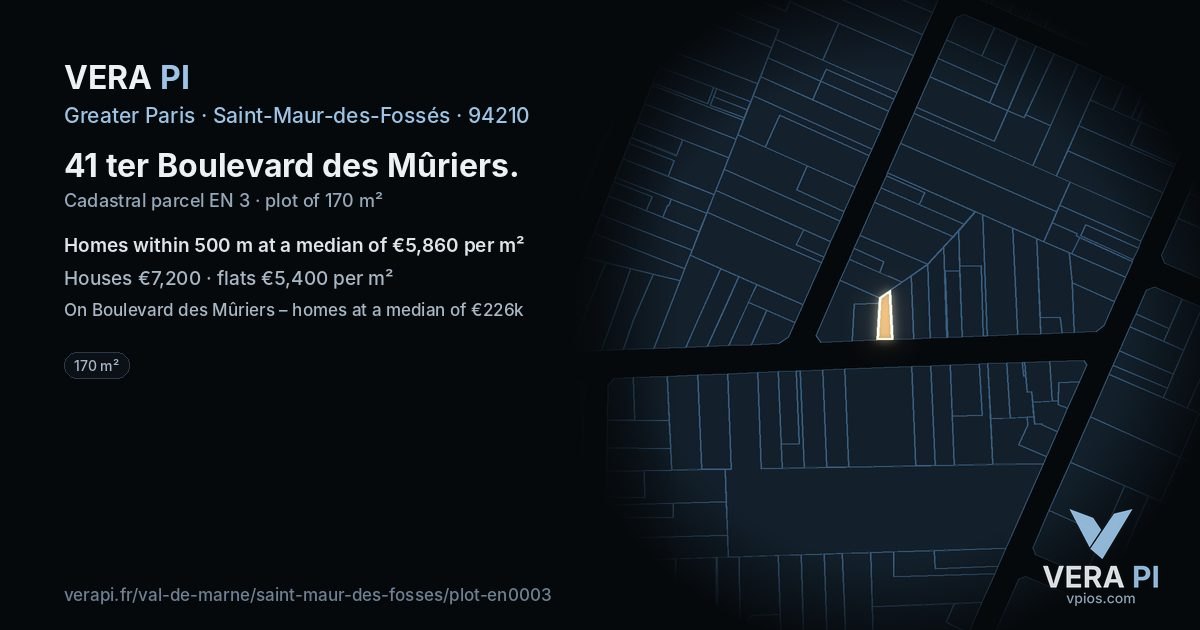 41 ter Boulevard des Mûriers, Saint-Maur-des-Fossés at night – the plot lit, the parcels around coloured by the prices near them