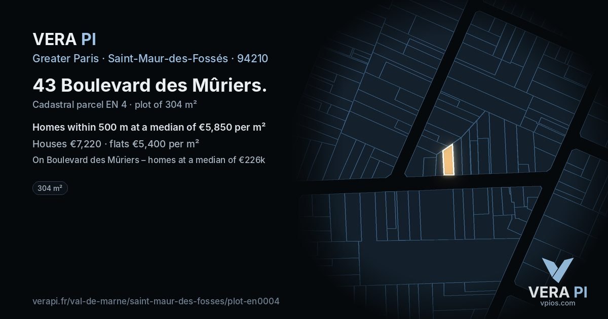 43 Boulevard des Mûriers, Saint-Maur-des-Fossés at night – the plot lit, the parcels around coloured by the prices near them