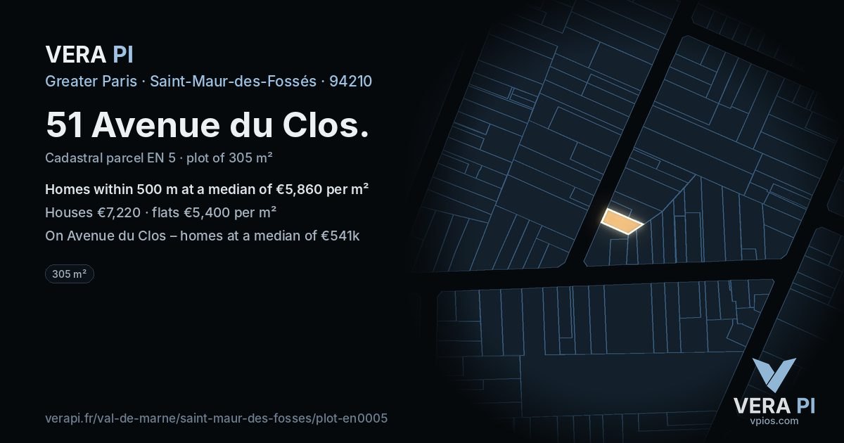51 Avenue du Clos, Saint-Maur-des-Fossés at night – the plot lit, the parcels around coloured by the prices near them