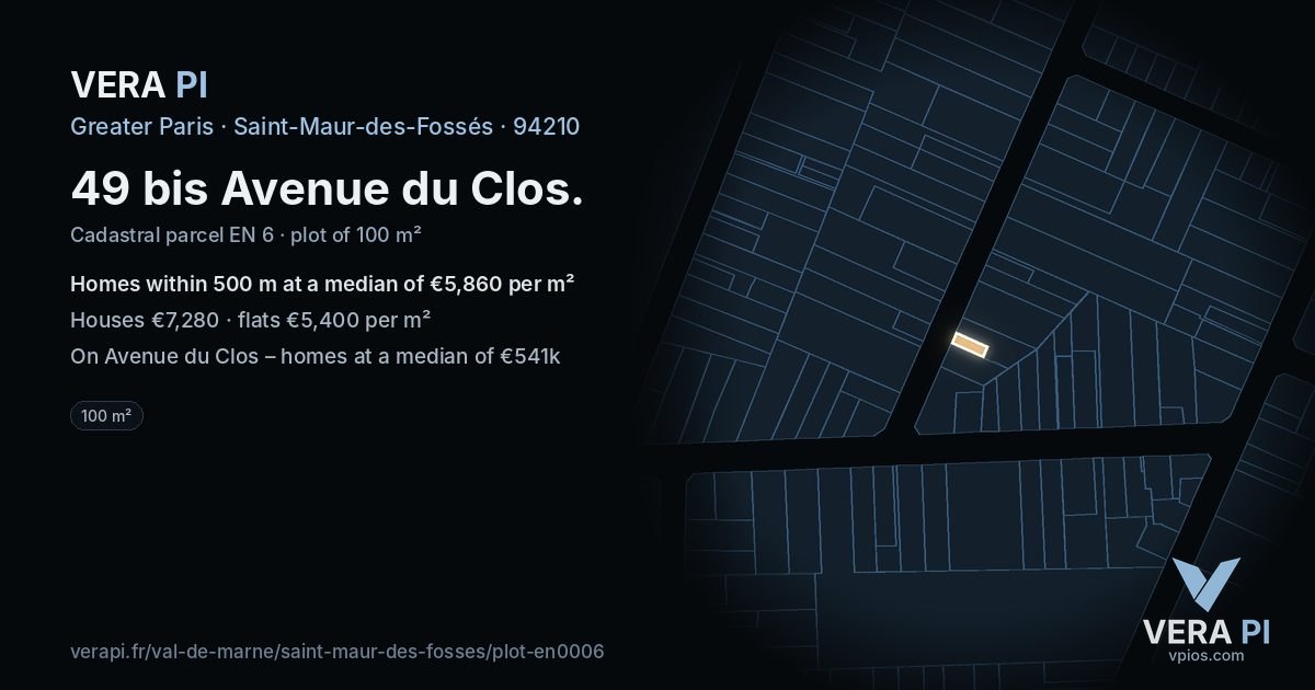 49 bis Avenue du Clos, Saint-Maur-des-Fossés at night – the plot lit, the parcels around coloured by the prices near them
