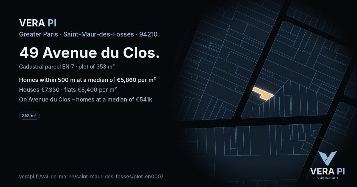 49 Avenue du Clos, Saint-Maur-des-Fossés at night – the plot lit, the parcels around coloured by the prices near them