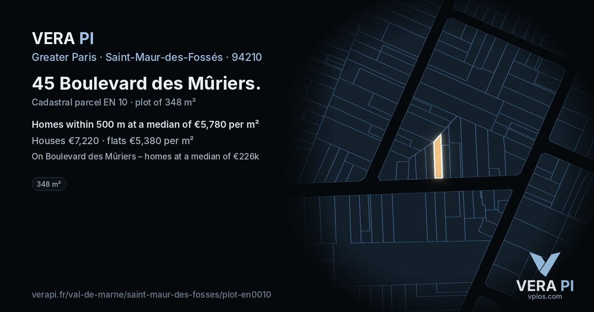 45 Boulevard des Mûriers, Saint-Maur-des-Fossés at night – the plot lit, the parcels around coloured by the prices near them