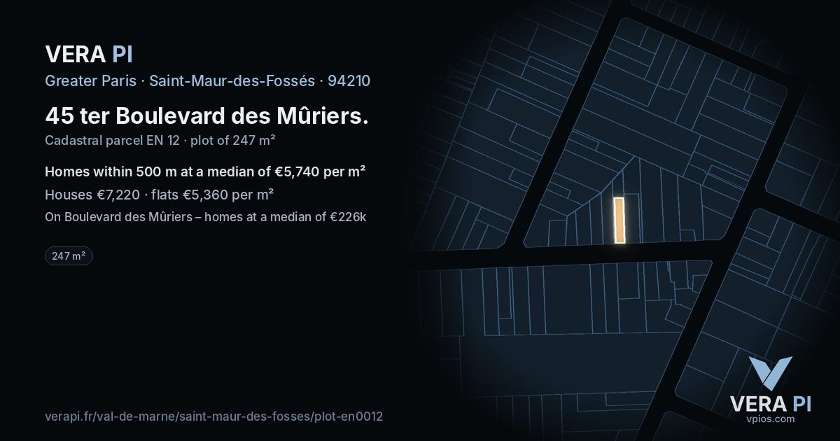 45 ter Boulevard des Mûriers, Saint-Maur-des-Fossés at night – the plot lit, the parcels around coloured by the prices near them