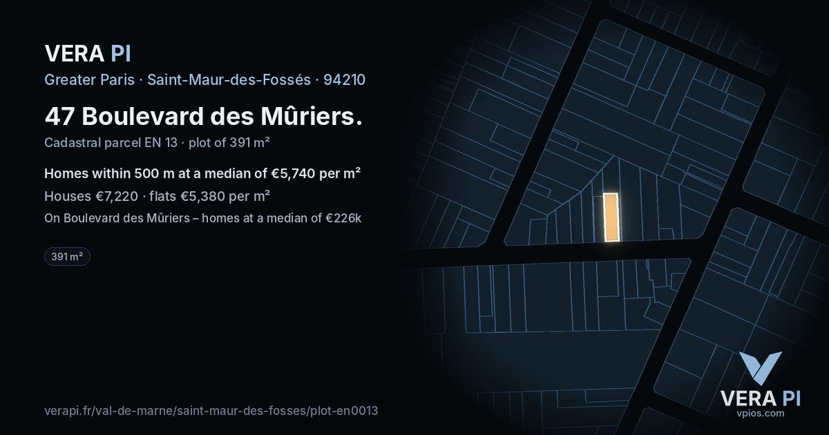 47 Boulevard des Mûriers, Saint-Maur-des-Fossés at night – the plot lit, the parcels around coloured by the prices near them