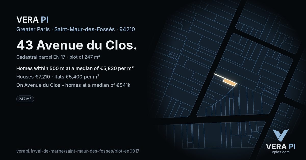 43 Avenue du Clos, Saint-Maur-des-Fossés at night – the plot lit, the parcels around coloured by the prices near them