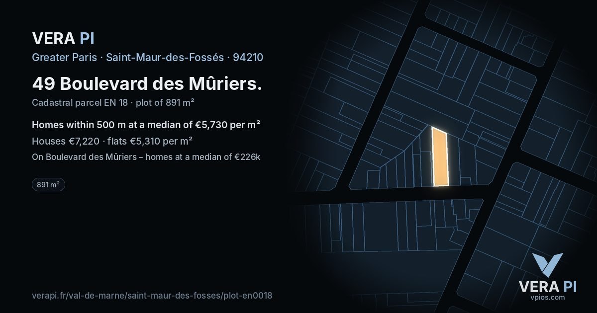 49 Boulevard des Mûriers, Saint-Maur-des-Fossés at night – the plot lit, the parcels around coloured by the prices near them