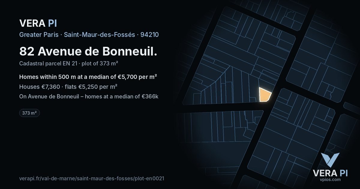 82 Avenue de Bonneuil, Saint-Maur-des-Fossés at night – the plot lit, the parcels around coloured by the prices near them