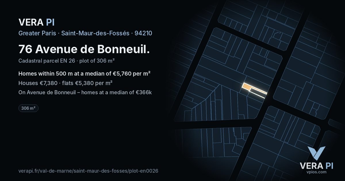 76 Avenue de Bonneuil, Saint-Maur-des-Fossés at night – the plot lit, the parcels around coloured by the prices near them