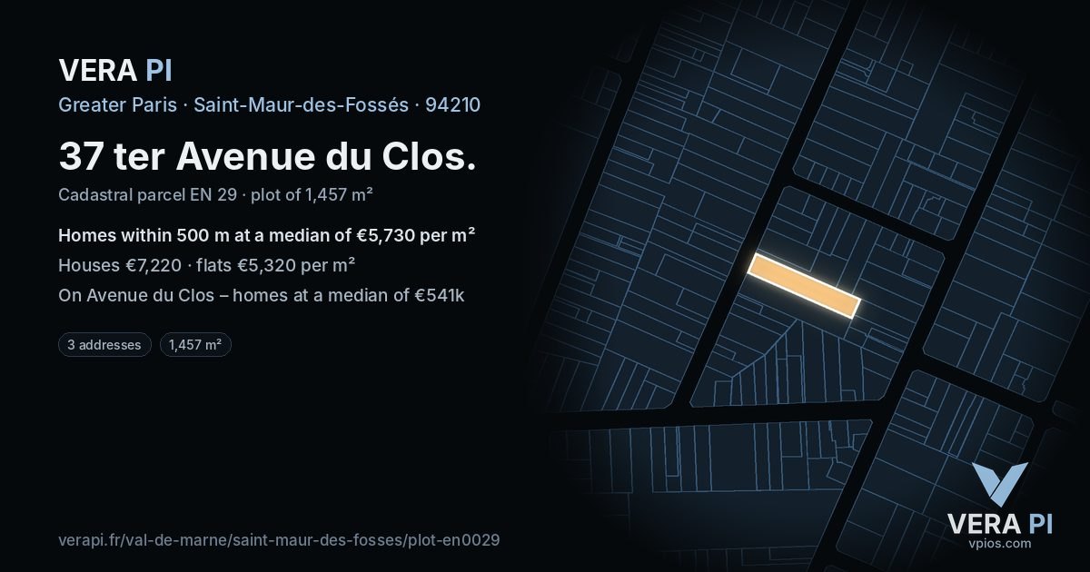 37 ter Avenue du Clos, Saint-Maur-des-Fossés at night – the plot lit, the parcels around coloured by the prices near them