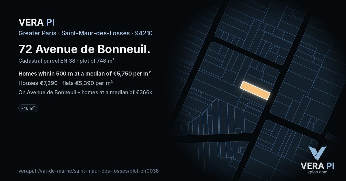 72 Avenue de Bonneuil, Saint-Maur-des-Fossés at night – the plot lit, the parcels around coloured by the prices near them