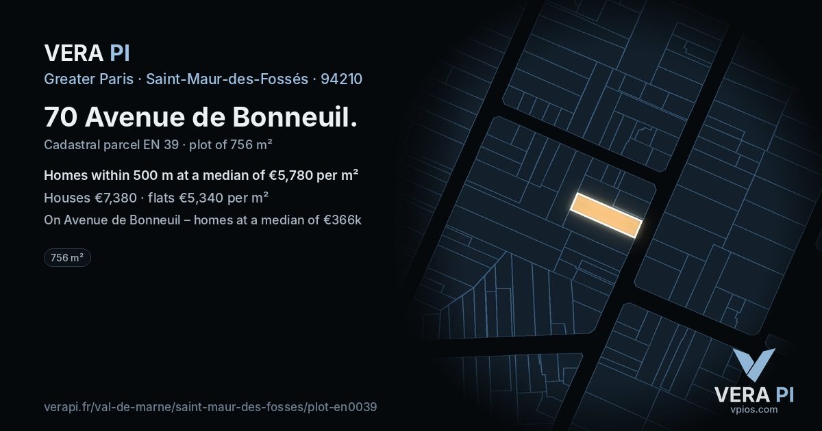 70 Avenue de Bonneuil, Saint-Maur-des-Fossés at night – the plot lit, the parcels around coloured by the prices near them