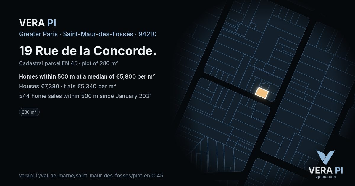19 Rue de la Concorde, Saint-Maur-des-Fossés at night – the plot lit, the parcels around coloured by the prices near them