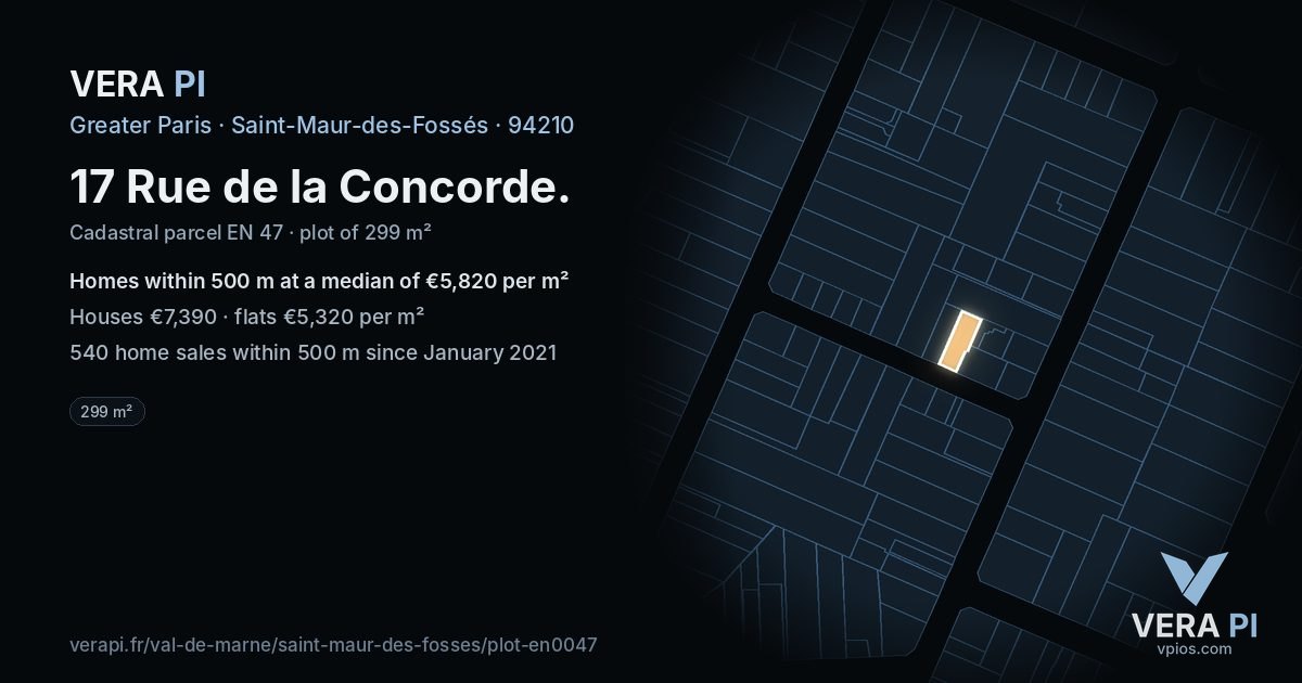 17 Rue de la Concorde, Saint-Maur-des-Fossés at night – the plot lit, the parcels around coloured by the prices near them
