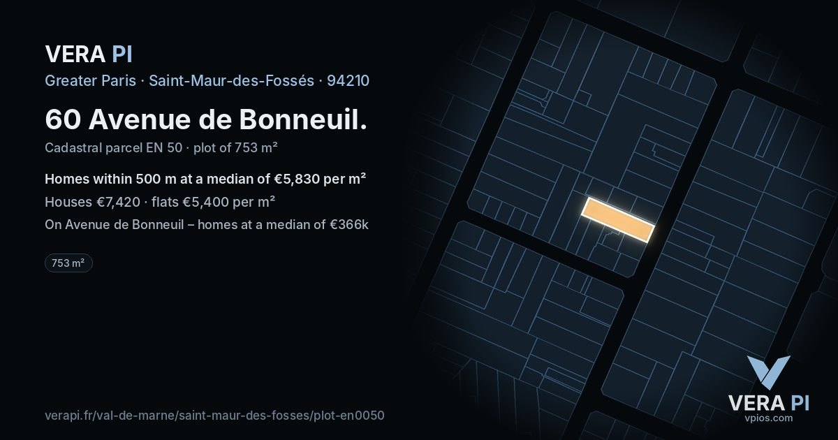 60 Avenue de Bonneuil, Saint-Maur-des-Fossés at night – the plot lit, the parcels around coloured by the prices near them