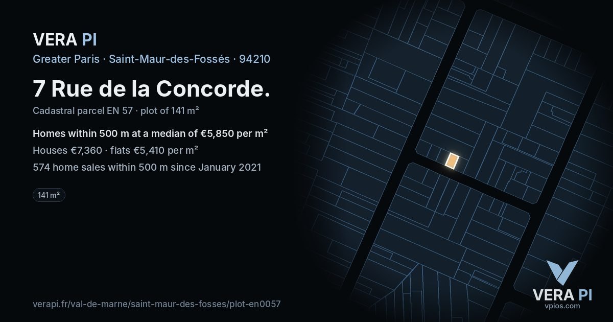7 Rue de la Concorde, Saint-Maur-des-Fossés at night – the plot lit, the parcels around coloured by the prices near them