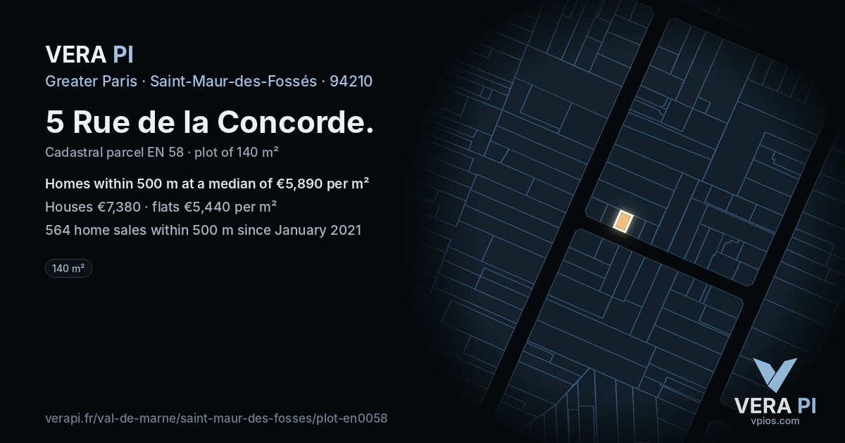 5 Rue de la Concorde, Saint-Maur-des-Fossés at night – the plot lit, the parcels around coloured by the prices near them