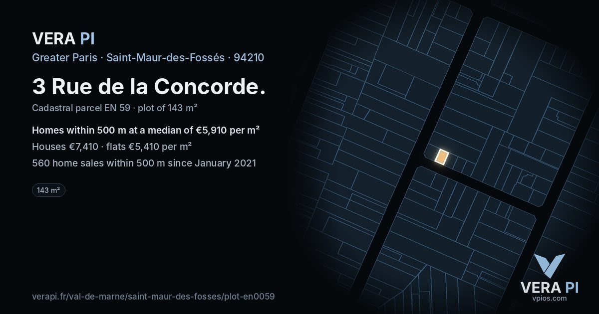 3 Rue de la Concorde, Saint-Maur-des-Fossés at night – the plot lit, the parcels around coloured by the prices near them