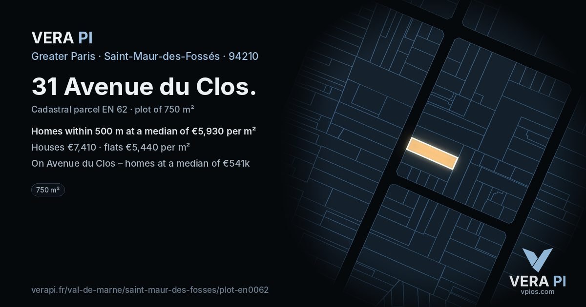 31 Avenue du Clos, Saint-Maur-des-Fossés at night – the plot lit, the parcels around coloured by the prices near them