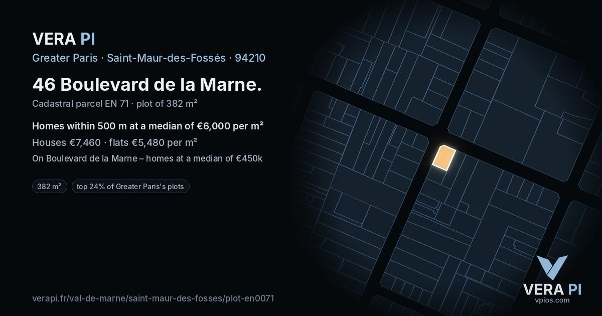 46 Boulevard de la Marne, Saint-Maur-des-Fossés at night – the plot lit, the parcels around coloured by the prices near them